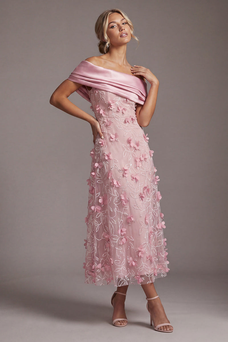 Load image into Gallery viewer, Floral Pink Long A Line Beaded Mother of the Bride Dress