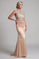 Load image into Gallery viewer, Mermaid Floral Long Ruched Champagne Beaded Mother of the Bride Dress