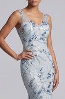 Load image into Gallery viewer, Sparkly Long Floral Beaded Light Blue Mermaid Mother of the Bride Dress