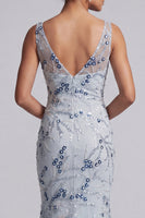 Load image into Gallery viewer, Sparkly Long Floral Beaded Light Blue Mermaid Mother of the Bride Dress