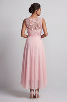 Load image into Gallery viewer, Ruffled Pink Long Floral Beaded Mother of the Bride Dress with Pockets