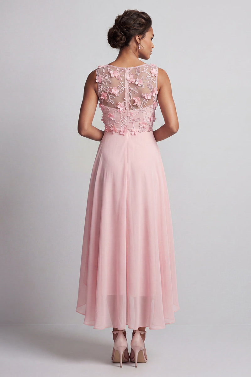 Load image into Gallery viewer, Ruffled Pink Long Floral Beaded Mother of the Bride Dress with Pockets