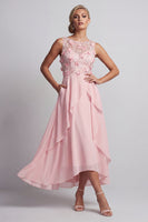 Load image into Gallery viewer, Ruffled Pink Long Floral Beaded Mother of the Bride Dress with Pockets