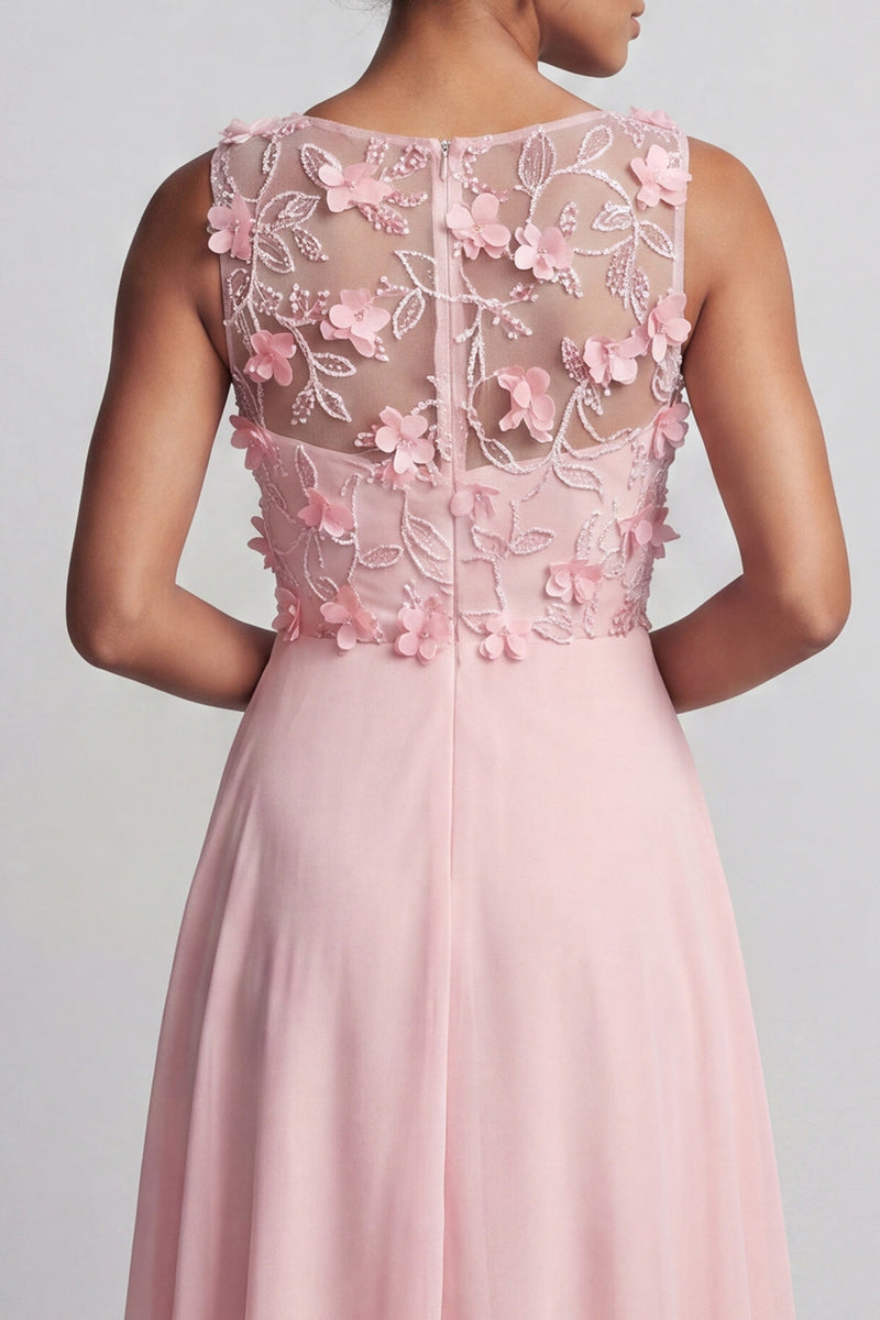 Load image into Gallery viewer, Ruffled Pink Long Floral Beaded Mother of the Bride Dress with Pockets