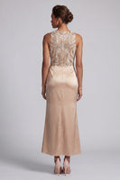 Load image into Gallery viewer, Sparkly Long Beaded Mermaid Champagne Mother of the Bride Dress with Sash