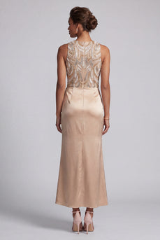 Sparkly Long Beaded Mermaid Champagne Mother of the Bride Dress with Sash