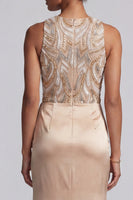 Load image into Gallery viewer, Sparkly Long Beaded Mermaid Champagne Mother of the Bride Dress with Sash