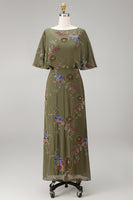 Load image into Gallery viewer, Floral Beaded Mermaid Olive Long Mother of the Bride Dress with Cape