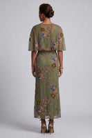 Load image into Gallery viewer, Floral Beaded Mermaid Olive Long Mother of the Bride Dress with Cape