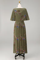 Load image into Gallery viewer, Floral Beaded Mermaid Olive Long Mother of the Bride Dress with Cape