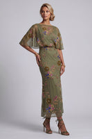 Load image into Gallery viewer, Floral Beaded Mermaid Olive Long Mother of the Bride Dress with Cape