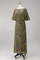 Load image into Gallery viewer, Floral Beaded Mermaid Olive Long Mother of the Bride Dress with Cape