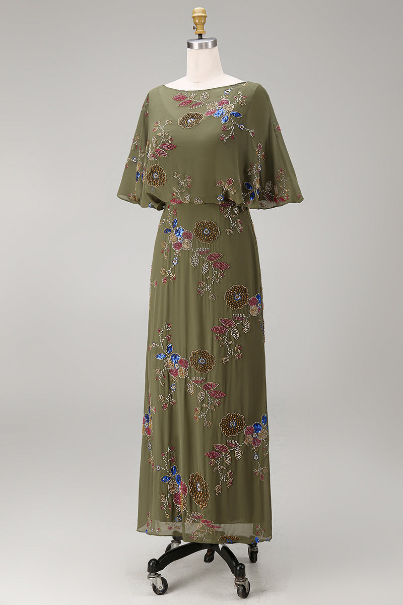 Load image into Gallery viewer, Floral Beaded Mermaid Olive Long Mother of the Bride Dress with Cape