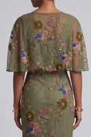 Load image into Gallery viewer, Floral Beaded Mermaid Olive Long Mother of the Bride Dress with Cape