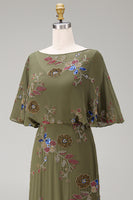 Load image into Gallery viewer, Floral Beaded Mermaid Olive Long Mother of the Bride Dress with Cape