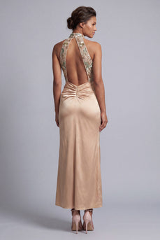 Champagne Floral Beaded Long Mermaid Mother of the Bride Dress
