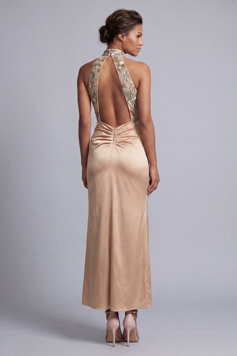 Load image into Gallery viewer, Champagne Floral Beaded Long Mermaid Mother of the Bride Dress