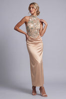 Load image into Gallery viewer, Champagne Floral Beaded Long Mermaid Mother of the Bride Dress