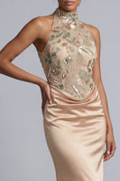 Load image into Gallery viewer, Champagne Floral Beaded Long Mermaid Mother of the Bride Dress