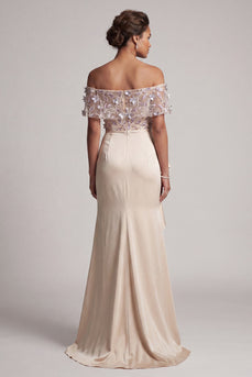 Mermaid Apricot Floral Long Beaded Mother of the Bride Dress with Ruffles