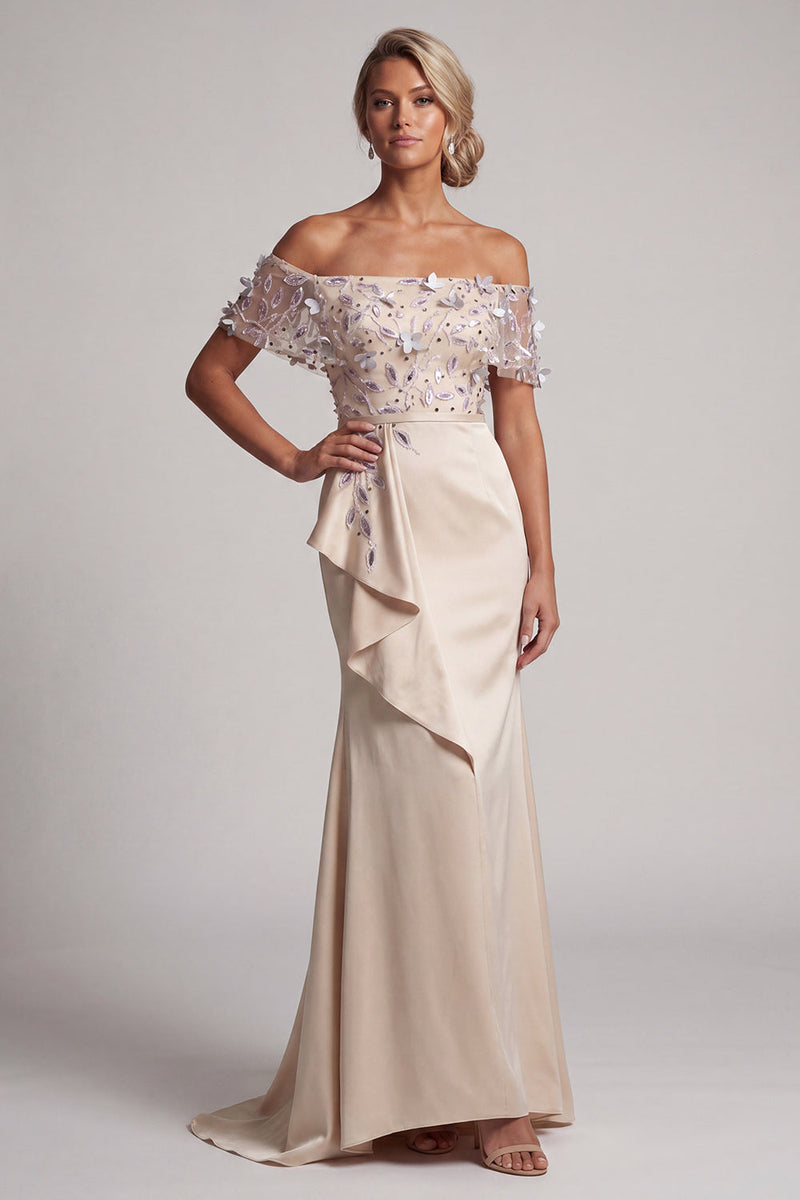 Load image into Gallery viewer, Mermaid Apricot Floral Long Beaded Mother of the Bride Dress with Ruffles