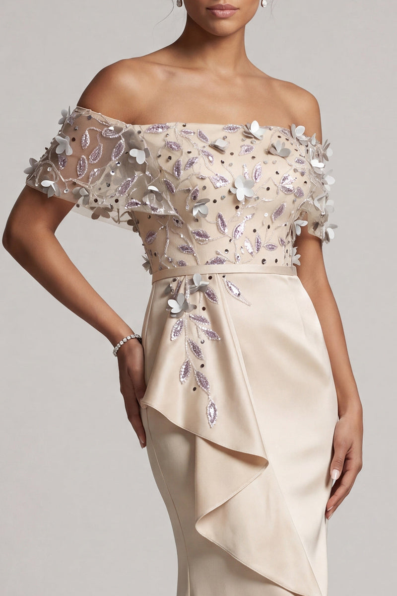Load image into Gallery viewer, Mermaid Apricot Floral Long Beaded Mother of the Bride Dress with Ruffles