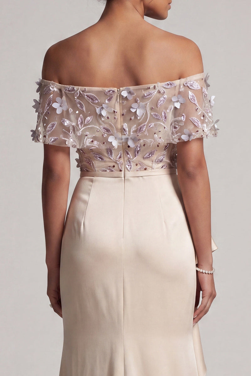 Load image into Gallery viewer, Mermaid Apricot Floral Long Beaded Mother of the Bride Dress with Ruffles