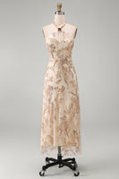 Load image into Gallery viewer, Sparkly Keyhole A Line Champagne Long Beaded Mother of the Bride Dress