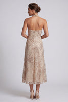 Load image into Gallery viewer, Sparkly Keyhole A Line Champagne Long Beaded Mother of the Bride Dress