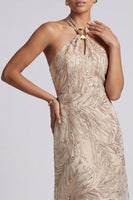 Load image into Gallery viewer, Sparkly Keyhole A Line Champagne Long Beaded Mother of the Bride Dress