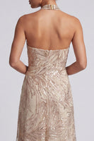 Load image into Gallery viewer, Sparkly Keyhole A Line Champagne Long Beaded Mother of the Bride Dress