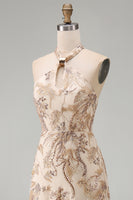 Load image into Gallery viewer, Sparkly Keyhole A Line Champagne Long Beaded Mother of the Bride Dress
