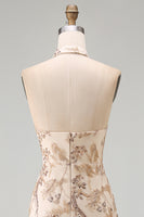 Load image into Gallery viewer, Sparkly Keyhole A Line Champagne Long Beaded Mother of the Bride Dress