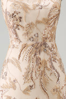Load image into Gallery viewer, Sparkly Keyhole A Line Champagne Long Beaded Mother of the Bride Dress