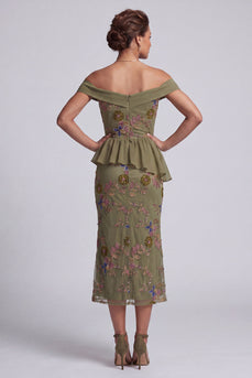 Olive Long Mermaid Floral Beaded Mother of the Bride Dress with Ruffles