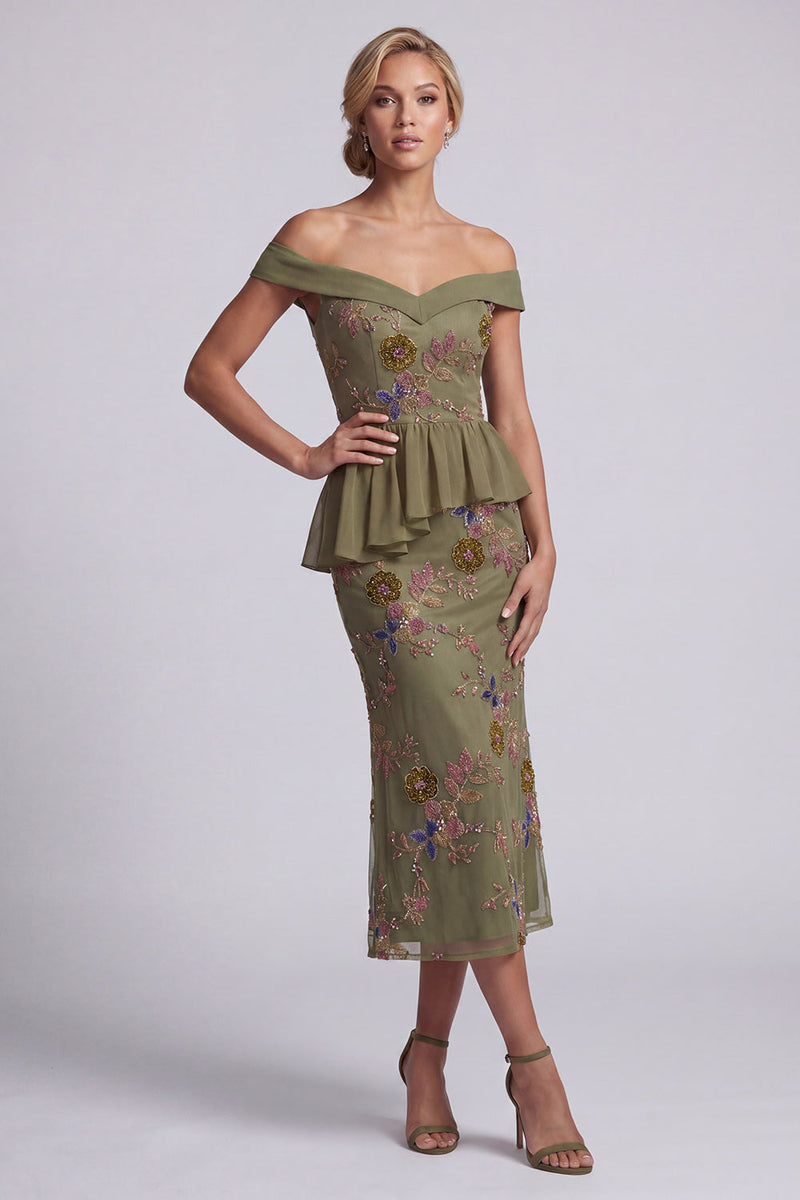 Load image into Gallery viewer, Olive Long Mermaid Floral Beaded Mother of the Bride Dress with Ruffles