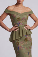 Load image into Gallery viewer, Olive Long Mermaid Floral Beaded Mother of the Bride Dress with Ruffles