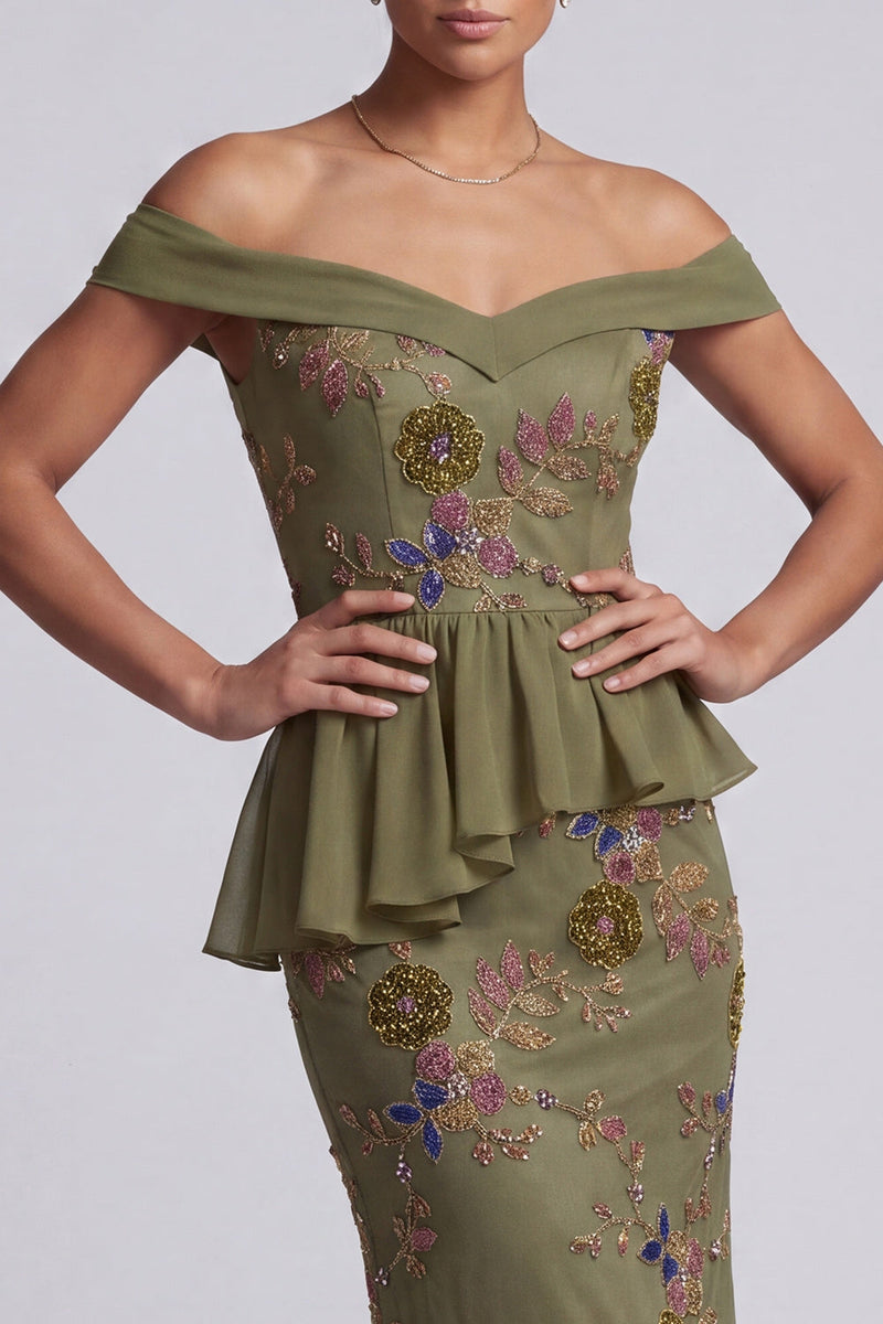 Load image into Gallery viewer, Olive Long Mermaid Floral Beaded Mother of the Bride Dress with Ruffles