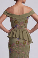 Load image into Gallery viewer, Olive Long Mermaid Floral Beaded Mother of the Bride Dress with Ruffles