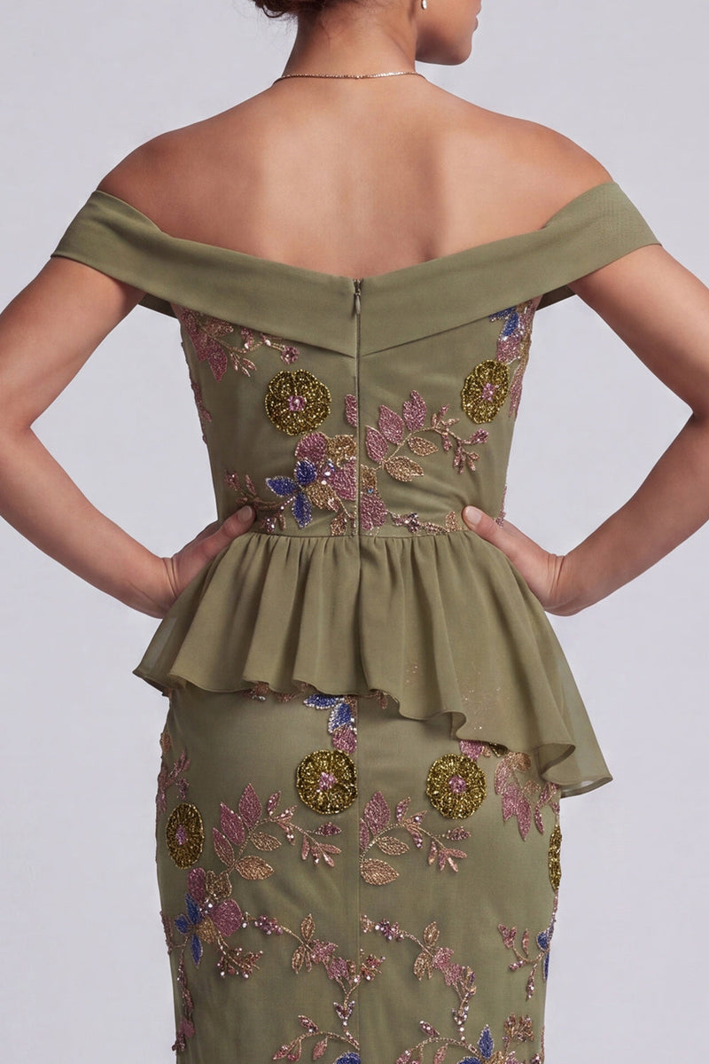 Load image into Gallery viewer, Olive Long Mermaid Floral Beaded Mother of the Bride Dress with Ruffles