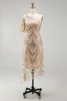 Load image into Gallery viewer, Sparkly One Shoulder Champagne Long Beaded Mother of the Bride Dress