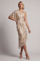 Load image into Gallery viewer, Sparkly One Shoulder Champagne Long Beaded Mother of the Bride Dress