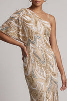Load image into Gallery viewer, Sparkly One Shoulder Champagne Long Beaded Mother of the Bride Dress
