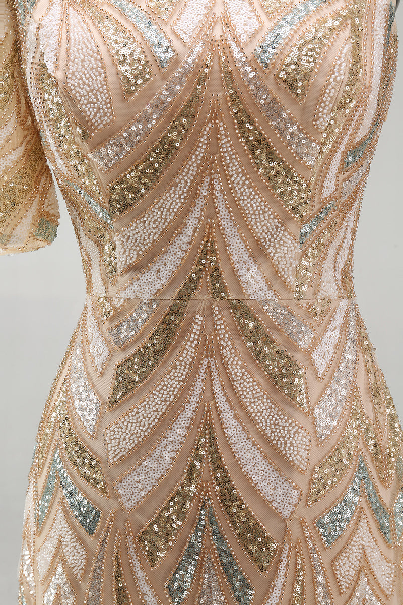 Load image into Gallery viewer, Sparkly One Shoulder Champagne Long Beaded Mother of the Bride Dress