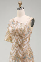 Load image into Gallery viewer, Sparkly One Shoulder Champagne Long Beaded Mother of the Bride Dress