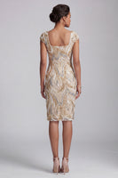 Load image into Gallery viewer, Sparkly Square Neck Champagne Midi Beaded Mother of the Bride Dress