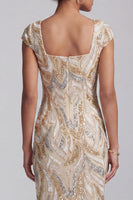 Load image into Gallery viewer, Sparkly Square Neck Champagne Midi Beaded Mother of the Bride Dress