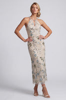 Load image into Gallery viewer, Sparkly Grey Blue Sheath Floral Keyhole Long Beaded Mother of the Bride Dress