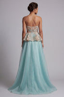 Load image into Gallery viewer, Sparkly Lake Blue Floral Beaded Long Mother of the Bride Dress with Ruffles