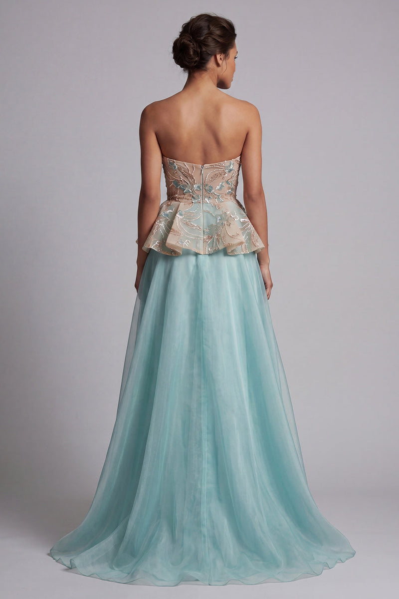 Load image into Gallery viewer, Sparkly Lake Blue Floral Beaded Long Mother of the Bride Dress with Ruffles